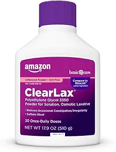 Basic Care ClearLax, Polyethylene Glycol 3350 Powder for Solution, Osmotic Laxative, Unflavored, 1,11 pund (pakke med 1)