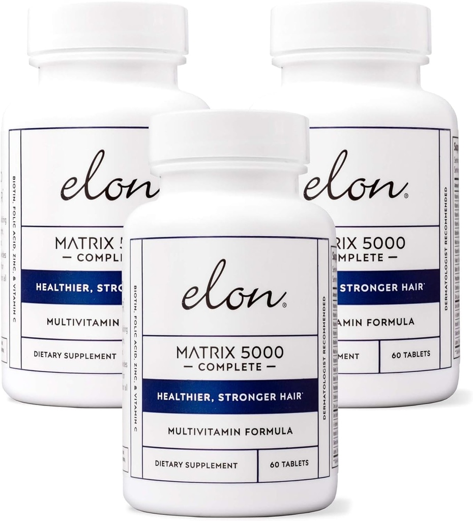 Elon Matrix 5000 Complete Multivitamin - Hud, hår og negle vækst vitaminer - Sund hårvækst vitaminer til kvinder & mænd - 5000Mcg biotin supplement, pakke med 3 (180 dages forsyning)