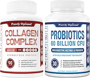 Rent Optimal Premium Multi Collagen Peptider kapsler (type I, II, III, V, X) + Premium Probiotika 60 Millioner CFU med Organic Prebiotics & fordøjelsesenzymer