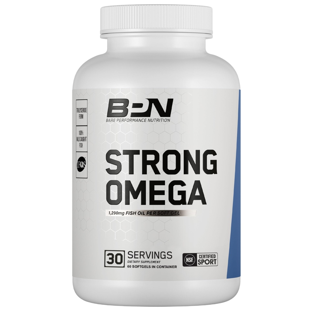 BARE YDEEVNE NETRITION, BPN Strong Omega Fish Oil Soft Gel, 1290mg Fish Oil per Capsule, Wild Caught Fish, bæredygtigt sømmet, IFOS Certified, 30 Serveringer