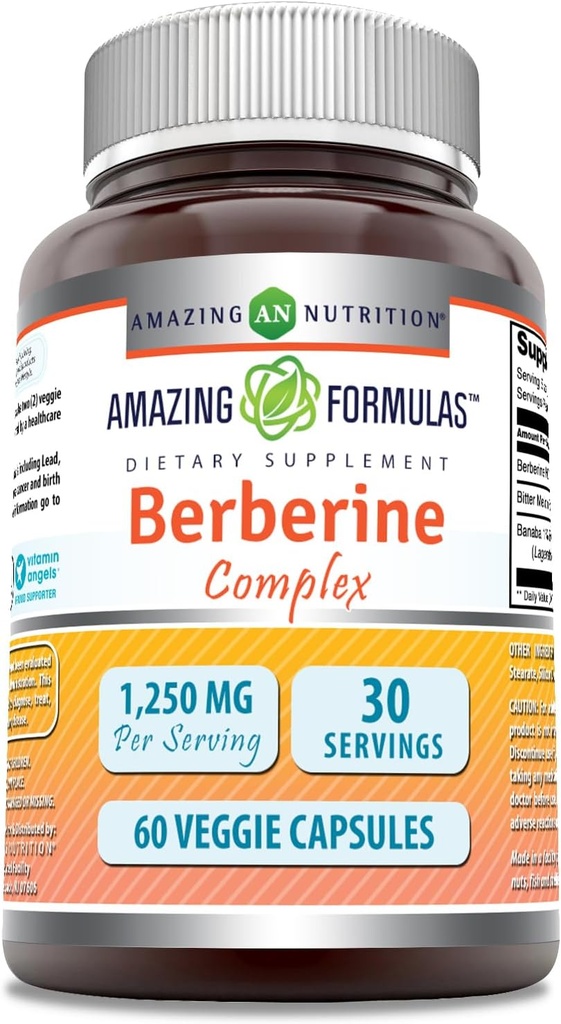 Amazing Formulas Berberine med Bitter Melon & Banaba Extract Complex 124; 1250 Mg Per Serving Budd124; Veggie Kapsler Budding124; Non- GMO Budding124; Gluten- Free Budding124; Lavet i USA (60 Greve Budding124; 1 Pack)