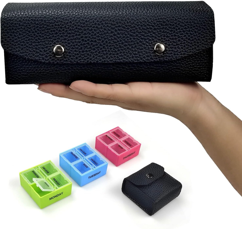 VOFOON rejse pill Organizer 4 gange om dagen, Ugentlig pill box 4X en dag medicin Organizer pill sag for vitaminer medicin fiskeolie kosttilskud