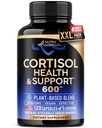 Cortisol supplement til kvinder - Holy Basilikum - 124; Ashwagandha - 124; Rhodiola - 124; L- Theanine - Plantbased Hormone Balance - Mood, Focus & Sleep Support - Made in USA - Vegan, Non- GMO - 120 kapsler til 4 måneder