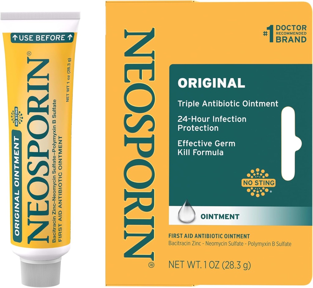 Neosporin Original førstehjælp Triple Antibiotisk Salve, Bacitracin Zink & Neomycin Sulfate Infektion Beskyttelse, Sårpleje Behandling & Scar Udseende Minimizer for Mindre Cuts, Scrapes & Burns, 1 oz
