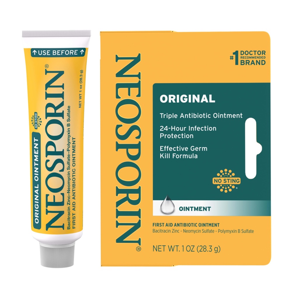 Neosporin Original førstehjælp Triple Antibiotisk Salve, Bacitracin Zink & Neomycin Sulfate Infektion Beskyttelse, Sårpleje Behandling & Scar Udseende Minimizer for Mindre Cuts, Scrapes & Burns, 1 oz
