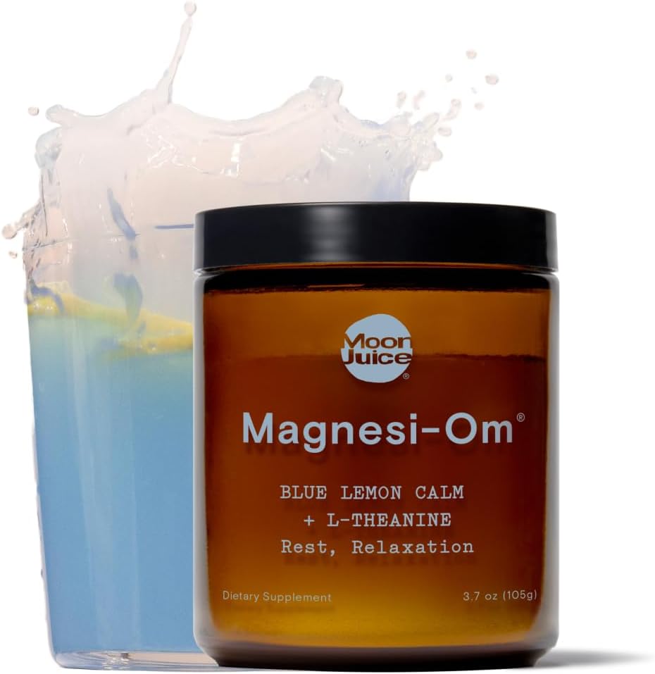 Måne Juice Magnesium -Om Magnesium Powder Supplement - Chlated Magnesium Complex + L- Theanine Blend for hvile, afslapning og regelmæssighed - Vegan, Non- GMO & ingen sukker, Blue Lemon, 3,7 oz, 30 Seings