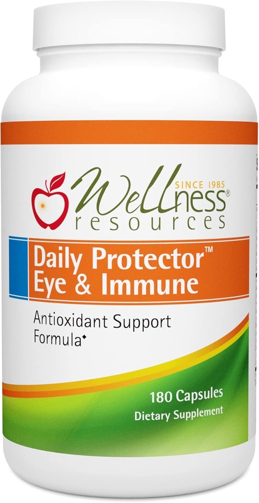 Wellness Resources Daily Protector Eye & Immun- Lutein, Lycopene, Zeaxanthin, Cryptoxanthin, Bilberry og mere til øje, immunforsvar og hud sundhed (180 kapsler)