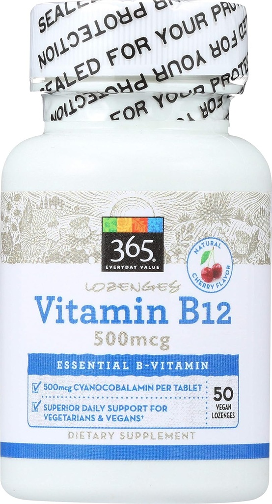 365 af Whole Foods Market, B12 500mcg Lozenges, Cherry Flavor, 50 ct