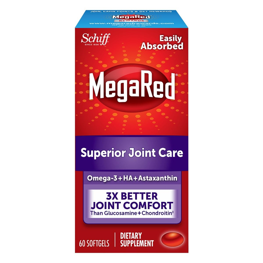 MegaRed 353mg Omega-3 Krill Oil fælles pleje supplement med EPA / DHA fedtsyrer, antioxidanter, Hyaluronsyre, Ingen Fishy Burp Eftersmag som med Fish Oil, 60 Count Softgels