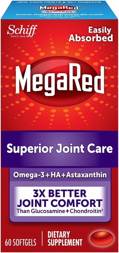 MegaRed 353mg Omega-3 Krill Oil fælles pleje supplement med EPA / DHA fedtsyrer, antioxidanter, Hyaluronsyre, Ingen Fishy Burp Eftersmag som med Fish Oil, 60 Count Softgels