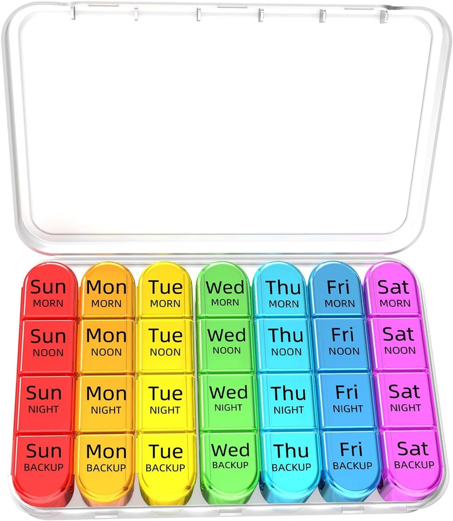 Odaro Weekly Pill Organizer 4 gange om dagen, Daily Pill Box 7 dag, Stor rejse Pill sag med 28 Segment til at holde medicin, vitamin og tillæg - hvid sag