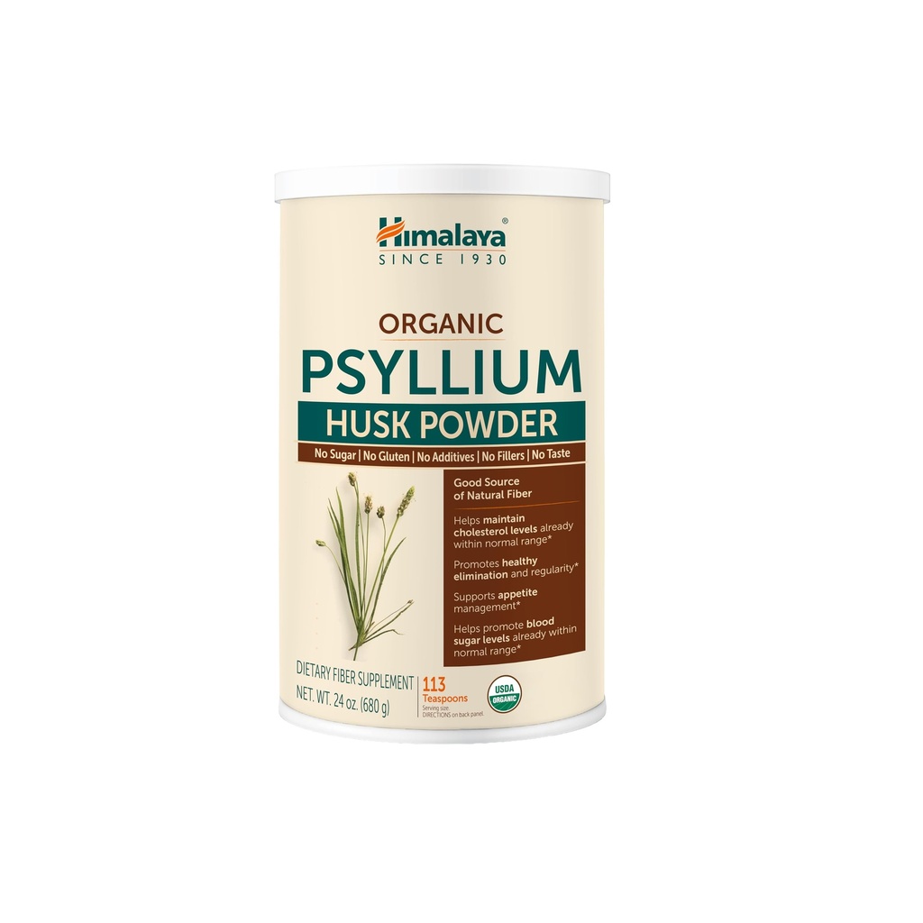 Himalaya Organic Psyllium Husk Pulver, Daglig kostfibre supplement, regelmæssighed, Appetite Management, Certified Organic, Non- GMO, Ingen kunstige farver, Unflavored, 113 Teaspon Supply, 24 Oz