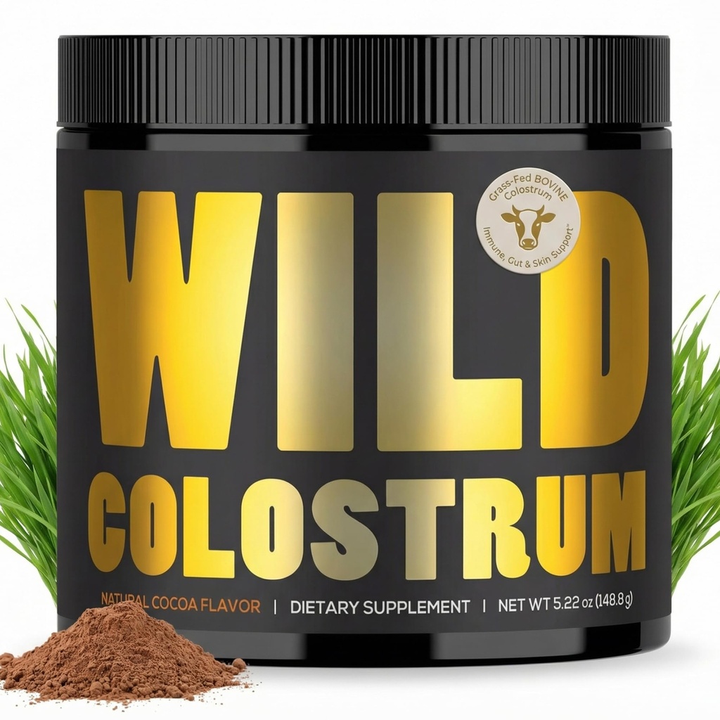 Colostrum Supplement - Græs Fed Pure Bovine Colostrum Powder - 2000mg & 400mg IgG (calostro bovino) - Gut, Immunitet, hud, hårstøtte - Sukker fri, Natural Cacao Flavour, 30 Servere