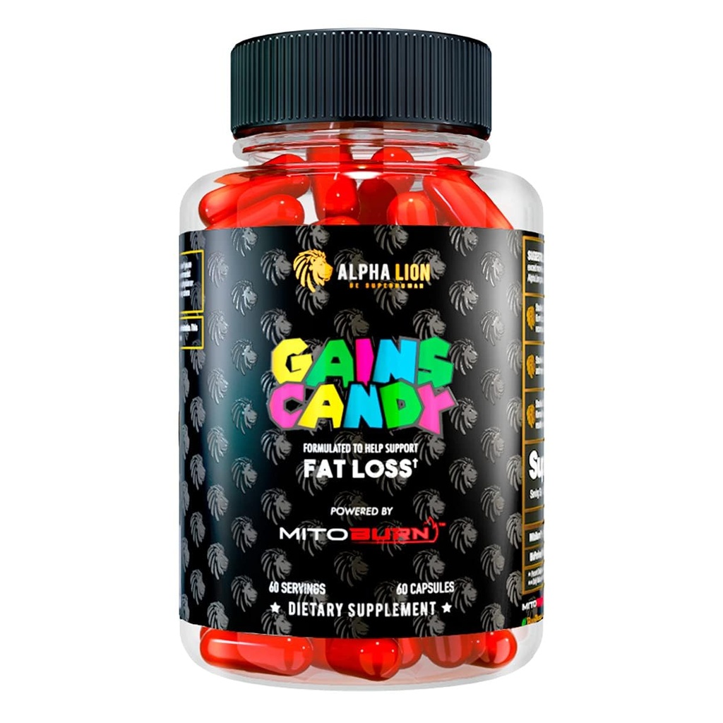 ALFA LION Gains Candy, Supplement piller, der understøtter vægttab, Appetite Suppressant, Keto- Diet Friendly, Reducer Body Fat, Opgrader energi & workout ydeevne, 60 kapsler (MitoBurn ®)