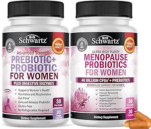 BioSchwartz Probiotisk Menopause supplement til kvinder (1 måned Tilgang) Plus Prebiotika og Probiotika med fordøjelsesenzymer til kvinder (1 måned Tilgang)