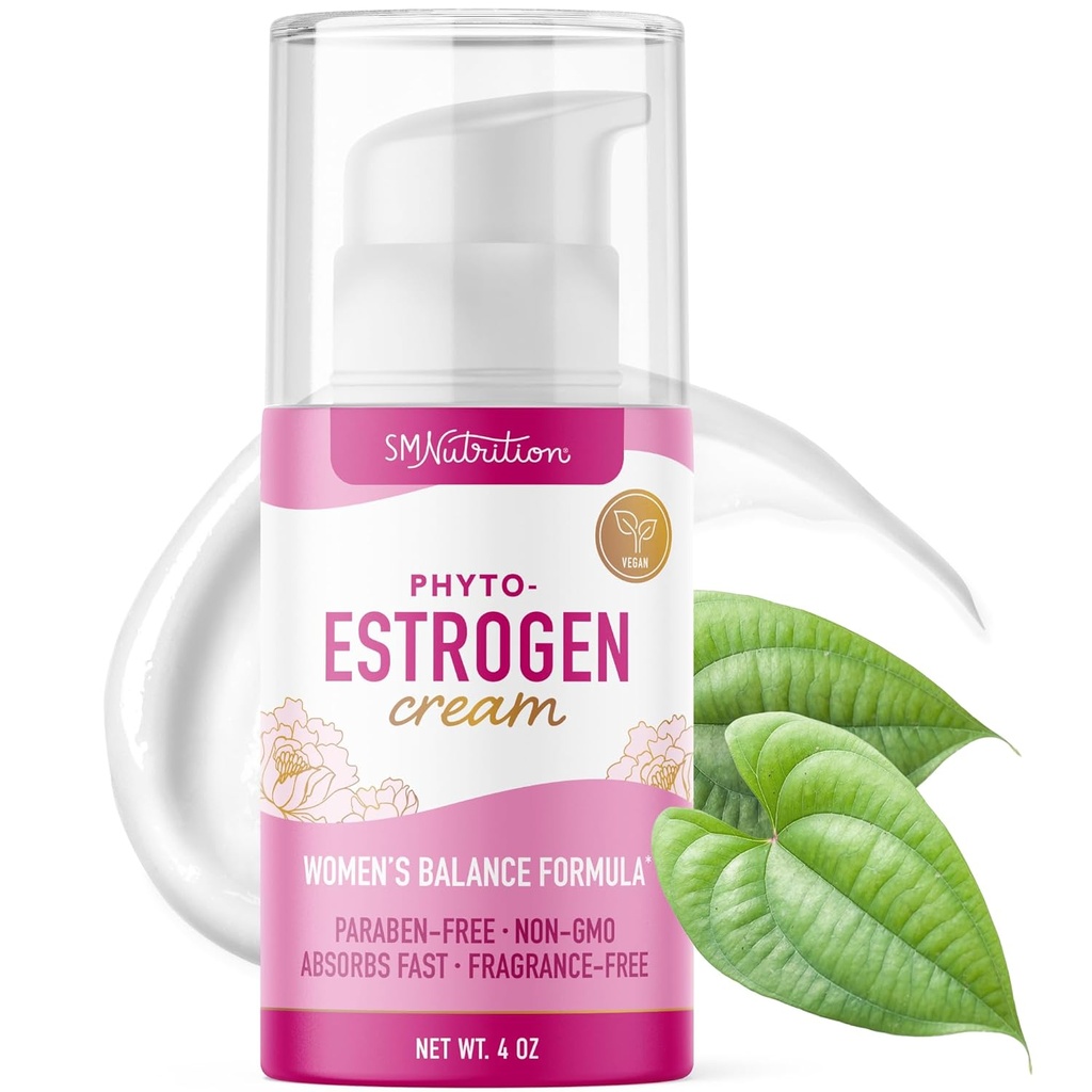Phyto Østrogen Cream til kvinder med Wild Yam Budding124; Plant baseret Hot Flash, Menopause & Menstrual Cycle Support Budding124; Black Cohosh, Dong Quai, Red Clover Budding124; 96 Topical Servering Budding124; 4oz Pump Budding124; Vegan, Paraben- Free