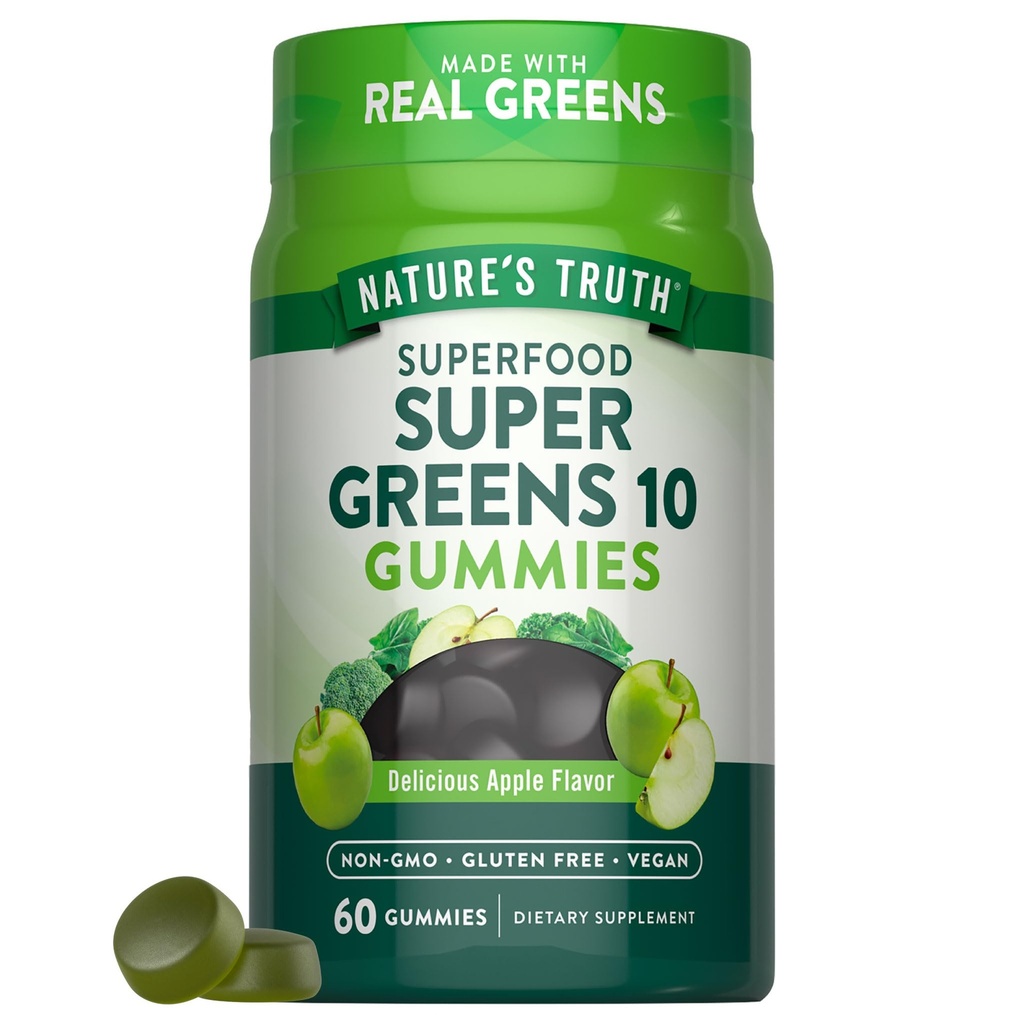 Nature's Truth Super Greens Gummies | 60 Count | Vegan & Non-GMO Supplement | Made with Real Greens | Apple Flavor