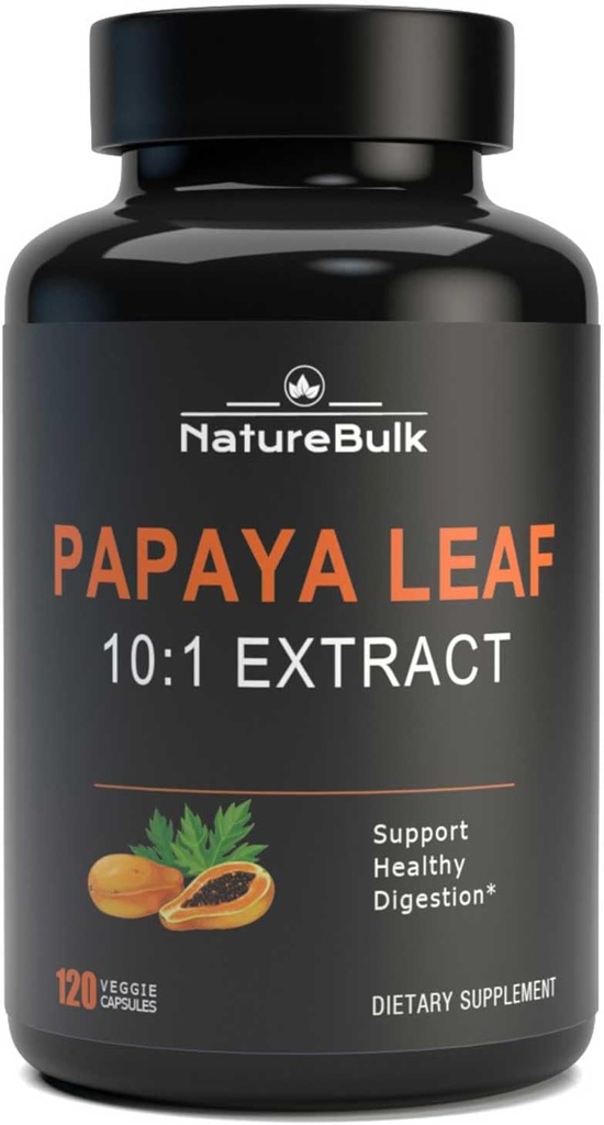 Papaya Leaf Extract Kapsler - 10X Styrke, 120 Veg Kapsler, immun Gut & Super fordøjelsessygdomme