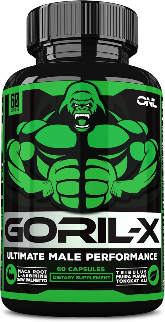 Goril- X Testosteron Booster for mænd - Workout Testosteron supplement - øge størrelse, styrke & energi - 1000mg Male Enhancing Horny Geat Weed - Maca Root, Tongkat Ali & Tribulus Terrestris 60 Caps