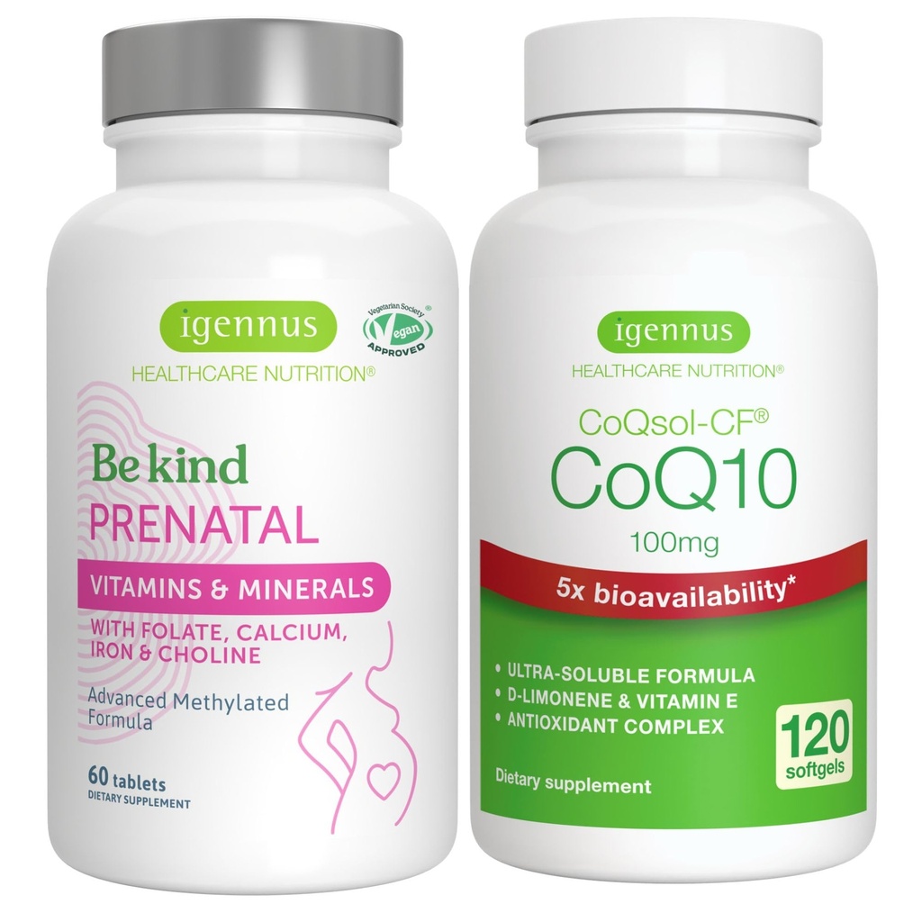 Advanced Prenatal Multivitamin + høj absorption CoQ10 100mg 120 Softgels Graviditet Support Bundle af Igennus