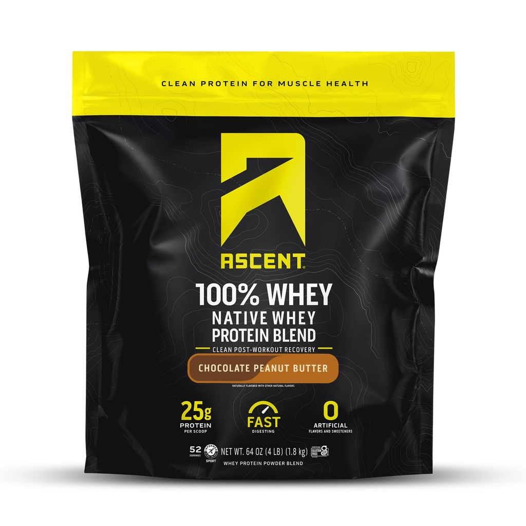 Aduft 100% Whey Protein Powder - Post Workout Whey Protein Isolate, Zero Kunstig Artificial Flavors & Sweeteners, Gluten Free, 5.5g BCAA, 2.6g Leucin, Essential Aminosyrer, Chokolade Peanut Butter 4 LB
