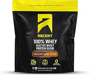 Aduft 100% Whey Protein Powder - Post Workout Whey Protein Isolate, Zero Kunstig Artificial Flavors & Sweeteners, Gluten Free, 5.5g BCAA, 2.6g Leucin, Essential Aminosyrer, Chokolade Peanut Butter 4 LB