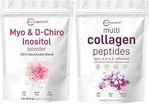 Micro Ingredients Multi Collagen Protein Powder 2lbs & Myo & D- Chiro Inositol Powder Bundle 2 Pack- Fed Collagen Peptider