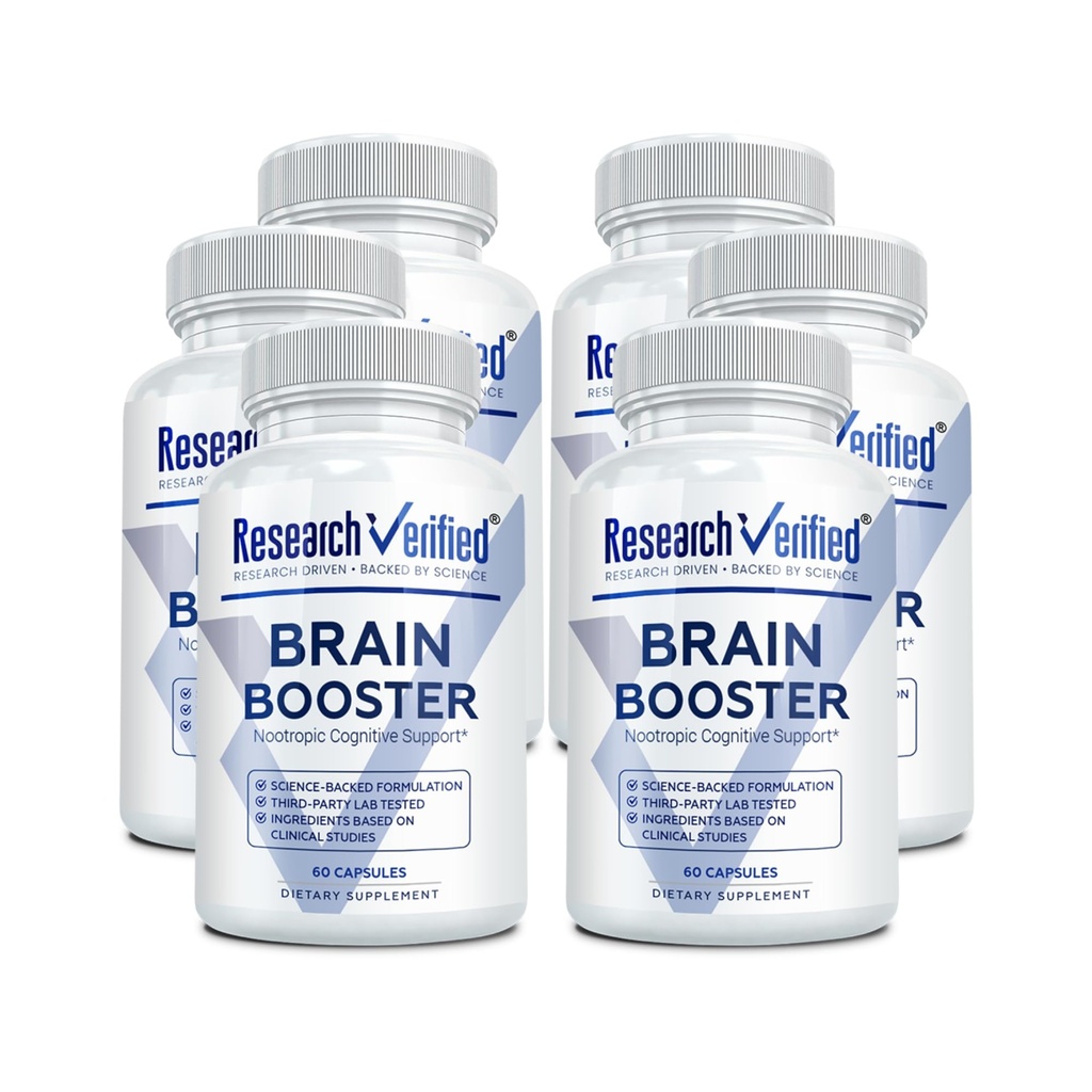 Brain Booster - Nootrop supplement til forbedre kognitiv funktion - 360 Vegansk venlige kapsler - 6 flasker