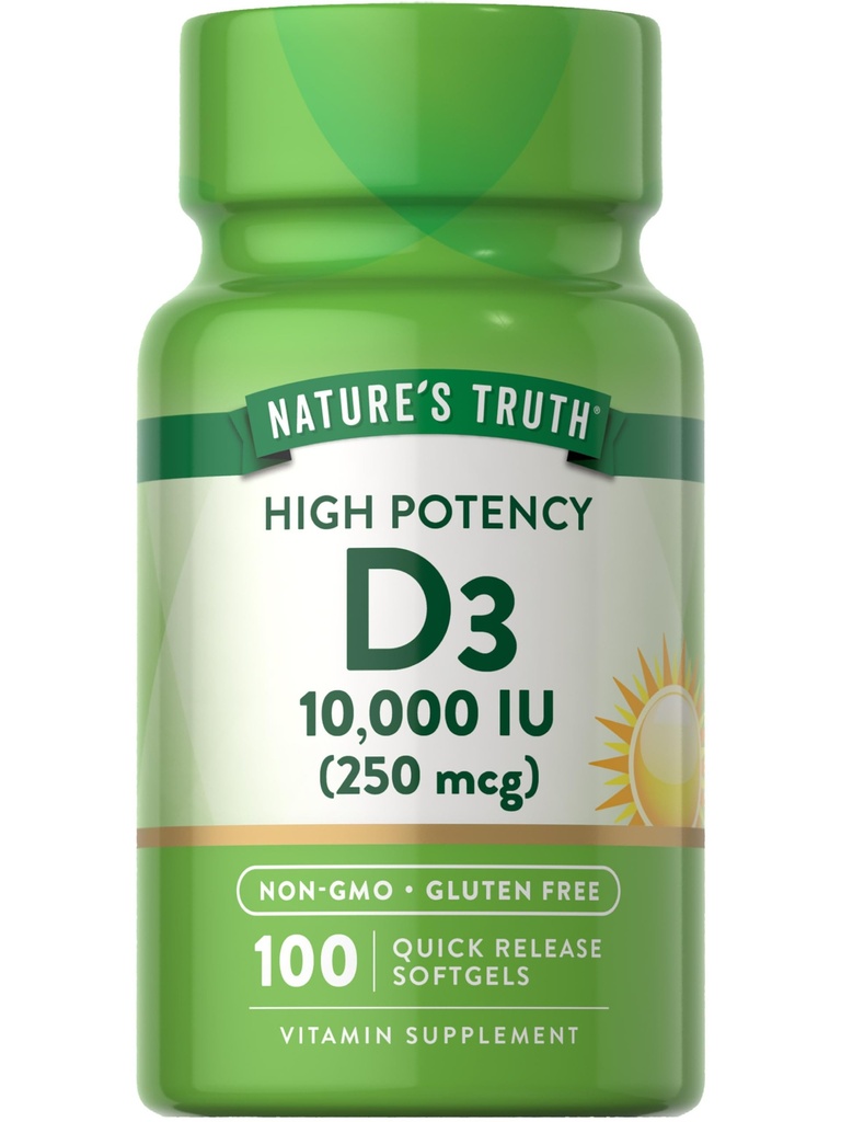 Nature 's Truth D3 Vitamin 10.000 IE Softgels Supplement øb 124; 100 Greve 124; High Potency Formel 124; Non- GMO og Gluten Free