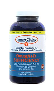 Omega 3, Fish Oil Capsules, OmegA + D Af Innate Choice, Lemon 240 kapsler, Pharmaceutical Grade Fish Oil, 3. part testet, Organisk filtreret og tredobbelt renset, Natural Torsk Lever Oil, Vitamin D3