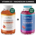 Sugar Free Vitamin D3 K2 Gummies (60 Gummies) og Sugar Free Extra Strength Magnesium Gummies (180 Gummies), Vitamin D3 Gummies 5000 IE + K2 MK7 80 mcg, Magnesium Citrate Gummies 500 mg