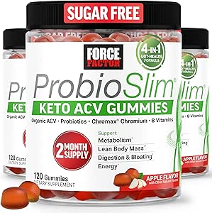Kraftfaktor ProbioSlim Keto ACV Gummies, Organic Apple Cider Vinegummi Gummies med LactoSpore Probiotika & Prebiotika til støtte fordøjelse, Metabolisme, og immunforsvar, 1 Net Carb, Apple Flavor, 360ct