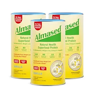 Almased Vanilla Meal Erstatning Shake - Low- Glycemic High Plant Base Protein Powder- Nutritional Weight Health Support Supplement - Vanilla Flavor - 17,6 oz (1,1 Pund (3 Pack))