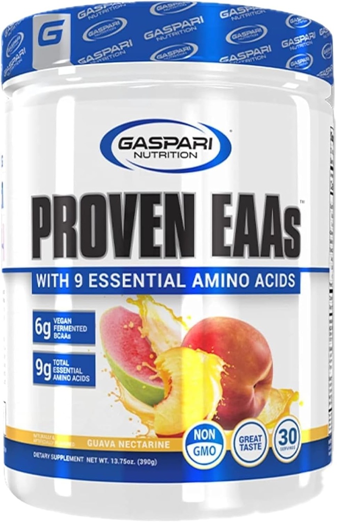 Gaspari Nutrition Proven EAA, Vegan Fermented EAA, Forbedrer inddrivelse & Replenises Electrolytes, Non GMO (30 Servere, Guava Nectarine)