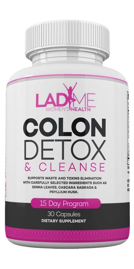 Pure Colon Cleanse & Detox 15 Day Program - Herbal Laxative Forstoppelse Relief med Psyllium Husk, Cascara Sagrada & Senna blade - Særlige kvinder Intestinal Cleanser af Ladyme - 30 kapsler