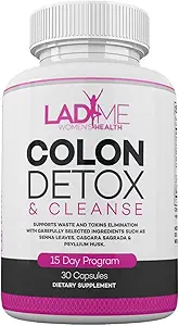 Pure Colon Cleanse & Detox 15 Day Program - Herbal Laxative Forstoppelse Relief med Psyllium Husk, Cascara Sagrada & Senna blade - Særlige kvinder Intestinal Cleanser af Ladyme - 30 kapsler