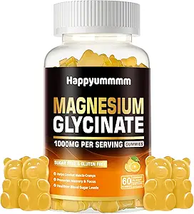 Magnesium Glycinate Gummies 1000mg - Sugar Free Magnesium Kalium Supplement med D-vitamin, B6, CoQ10 for Calm Mood & Sleep Support - 120 Orange Gummies.