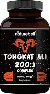 Tongkat Ali 200: 1 (Longjack) Uddrag for mænd, 2000mg Per Serving, 150 Kapsler, Indonesien Oprindelse, Eurycoma Longifolia Budd124; med Panax Ginseng for energi, Stamina, & Mand sundhedsstøtte