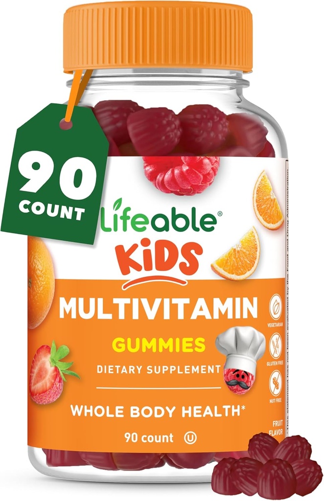 Lifeable Kids Multivitamin Gummies | Great Tasting Multivitamin for Kids | with Vitamins A, C, D, E, B6, B12, Zinc, Biotin, Folic Acid, Iodine, Niacin | for Overall Body Health | 90 Gummies