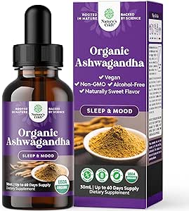 USDA Organic Ashwagandha Liquid Drops - Ashwagandha Root Extract for Stress and Mood Support - Lækre Pure Adaptogen Drops til voksne - Alkohol- Gratis urteformede tinktur til hvile - 30 ml flaske
