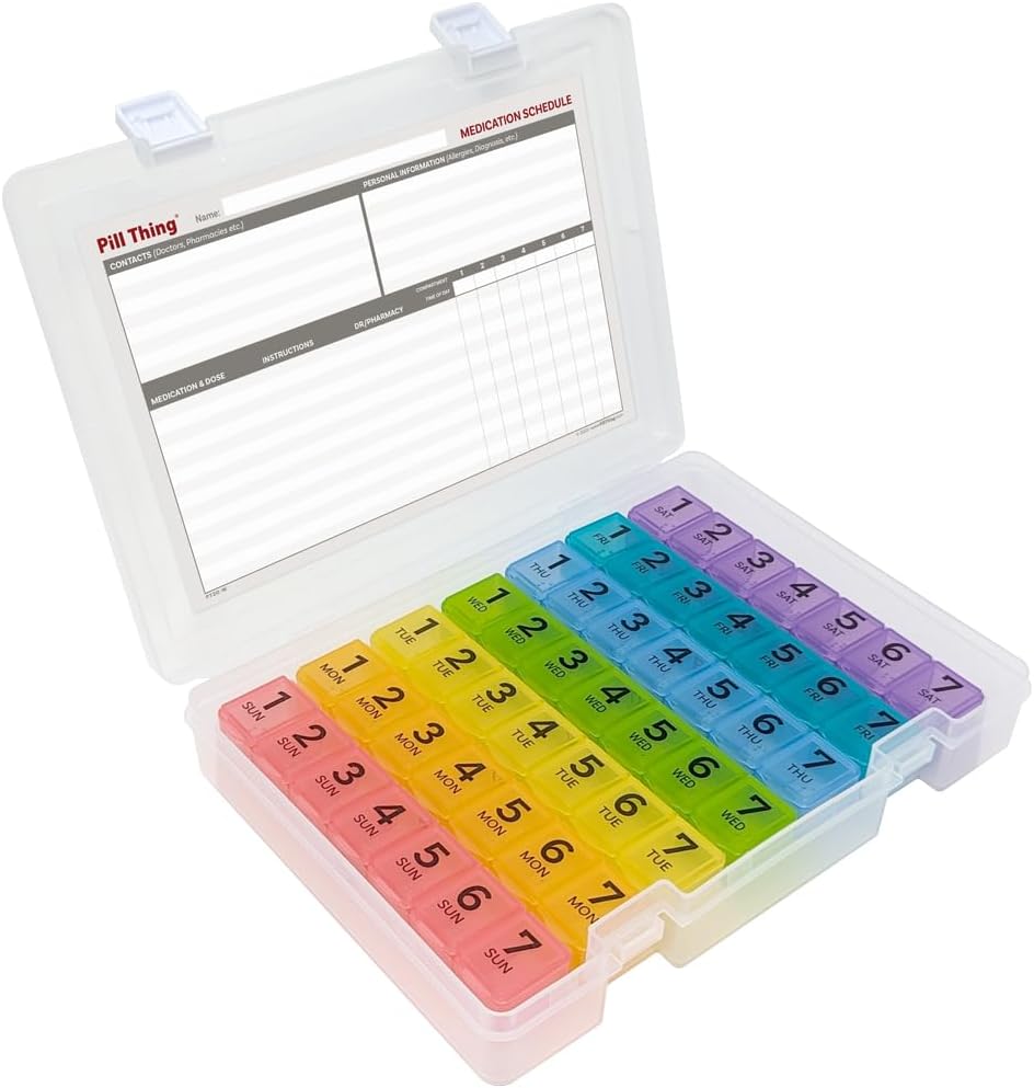 7 gange en dag Ugentlig Pill Box Organizer sag, Secure 7X Pillbox med Medication Schedule, Inkluderer Premium Lifetime Abonnement til Medisafe App (7 Time- a- dag)
