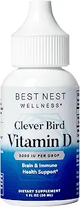 Bedste Nest Wellness D-vitamin Drops - Liquid Vitamin D3 Supplement, Vitamin D3 flydende dråber til voksne & børn, Non- GMO VIT D dråber, Vitamin D flydende dråber, 2000 IE per servering (One Drop) 1oz