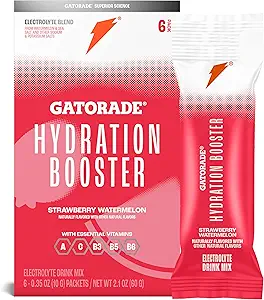 Gatorade Hydration Booster Electrolyte Drink Mix Powder Packets, Strawberry Watermelon, Advanced Electrolyte Blend, Ingen Tilføjet Farver, Ingen Kunstige sødestoffer, Essential Vitaminer A, C, B3, B5, B6, gør 20 Fl Oz (6 Pack)