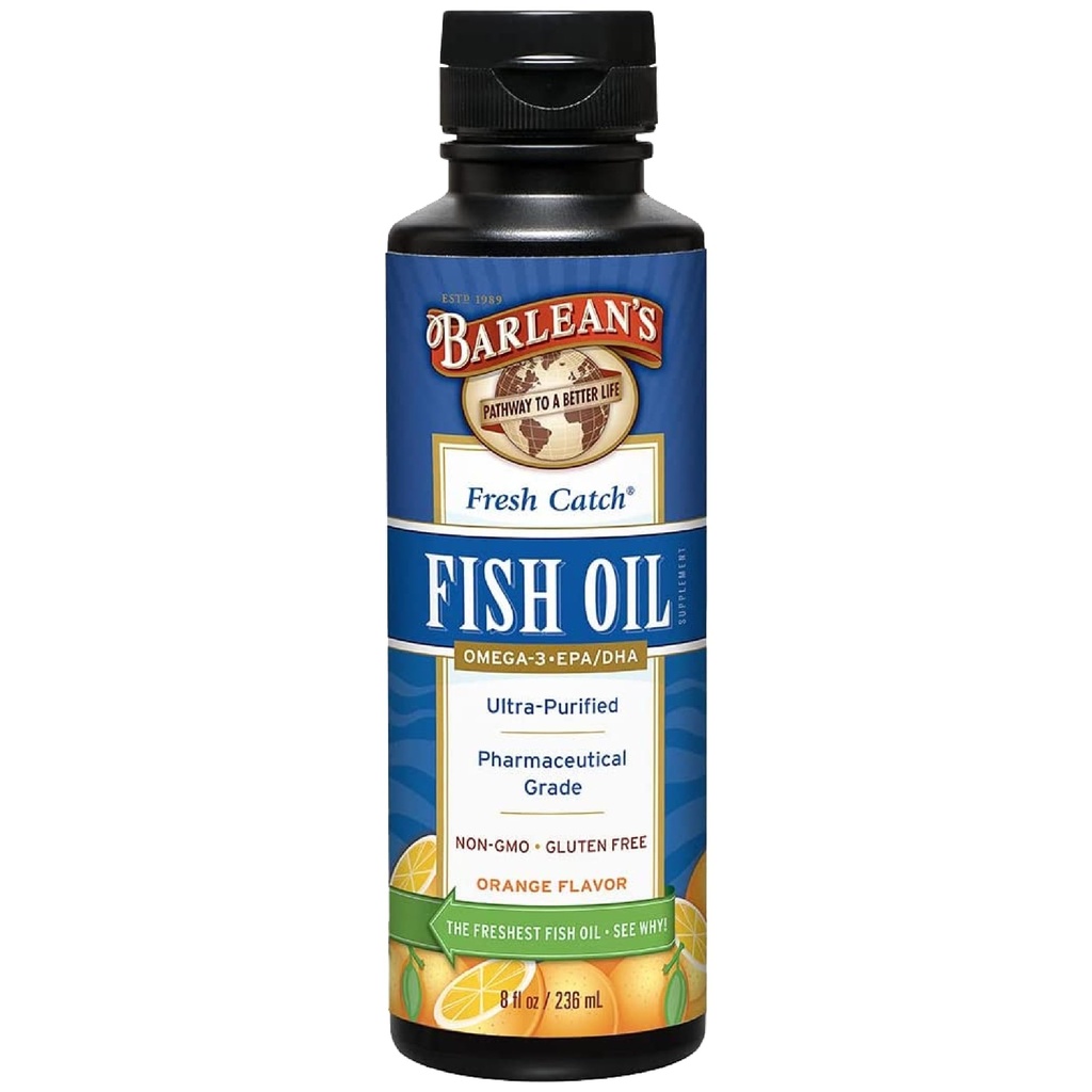 Barlean 's Omega 3 Fish Oil Liquid Supplement, 1262mg EPA og DHA fedtsyrer, non-GMO og gluten fri, Orange Flavor, 8 oz