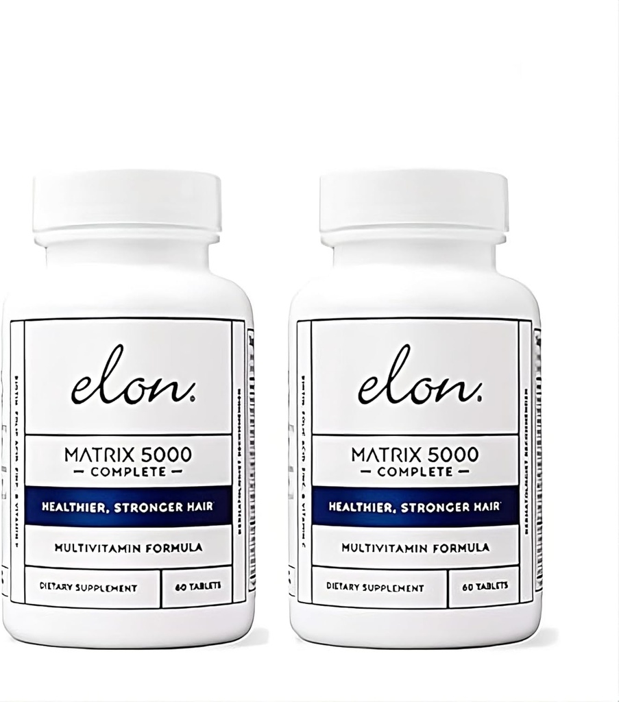 Elon Matrix 5000 Complete Multivitamin - Hud, hår og negle vækst vitaminer - Sund hårvækst vitaminer til kvinder & mænd - 5000Mcg biotin supplement, pakke med 2 (120 dages forsyning)