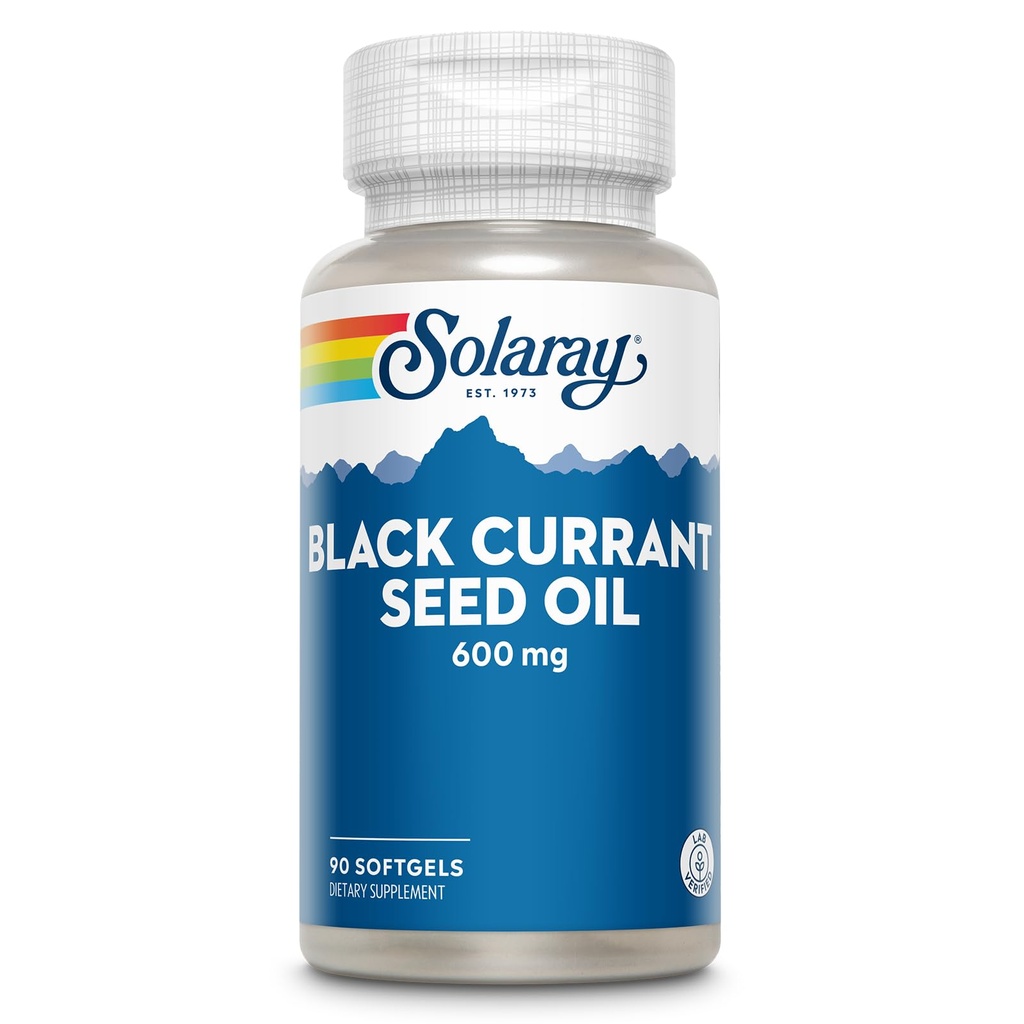 SOLARAY Black Currant Seed Oil 600 mg - Supply Antioxidants, Gamma Linolensyre (GLA), Alpha Linolensyre (ALA) og Linolensyre (LA) - Skin Health Support - 60- Day Garantering, 90 Serv, 90 Softels