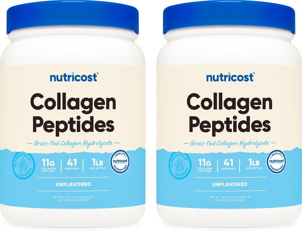 Nutricost Pure Collagen Hydrolysat (Bovin) Powder (2 Pack) - Græs Fed Bovin Collagen, 1LB Per flaske