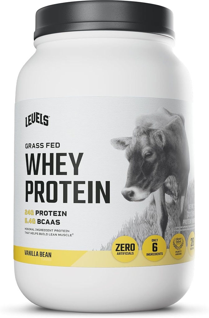 Levels Grass Fed Whey Protein Powder, No Artificials, 24G of Protein, Vanilla Bean, 2LB