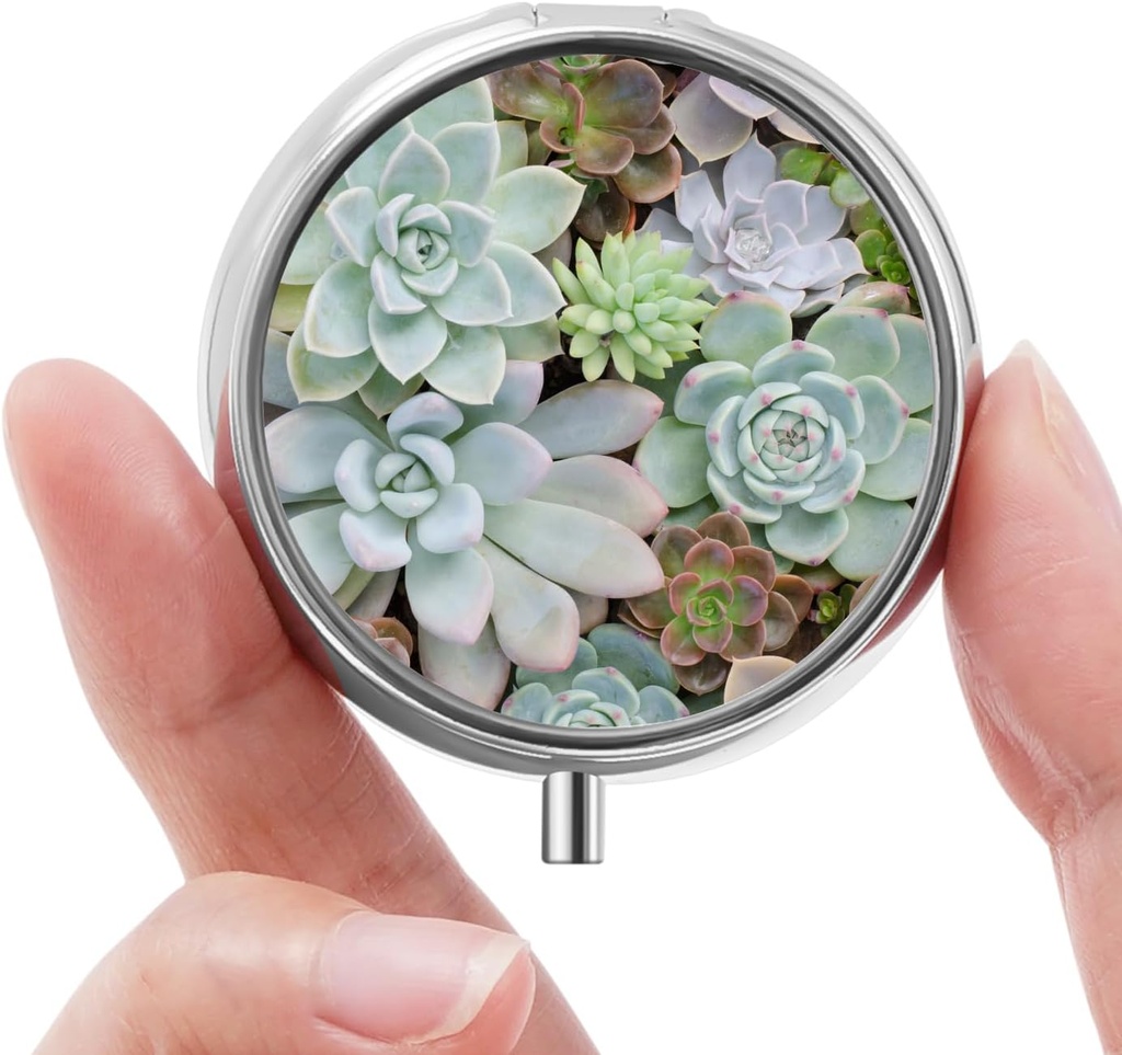 Mini Pill Box, Lille Pill Box, Bærbar Pill Box, Cute Pill Organizer for Vitaminer, Medicin, Fiskeolie og Kosttilskud (Sukkulent)