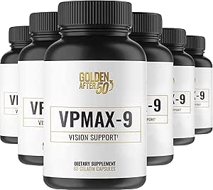 Golden Efter 50 VpMax- 9 - Sight Care og antioxidant supplement med øjenvitaminer, Lutein, Lycopene og Bilberry Extract - 6 flasker
